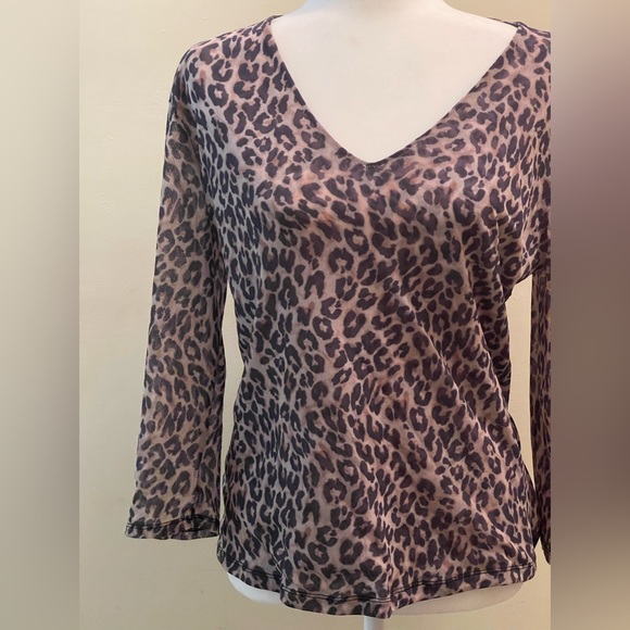 Leopard V-Neck Mesh Top - Picture 2 of 6